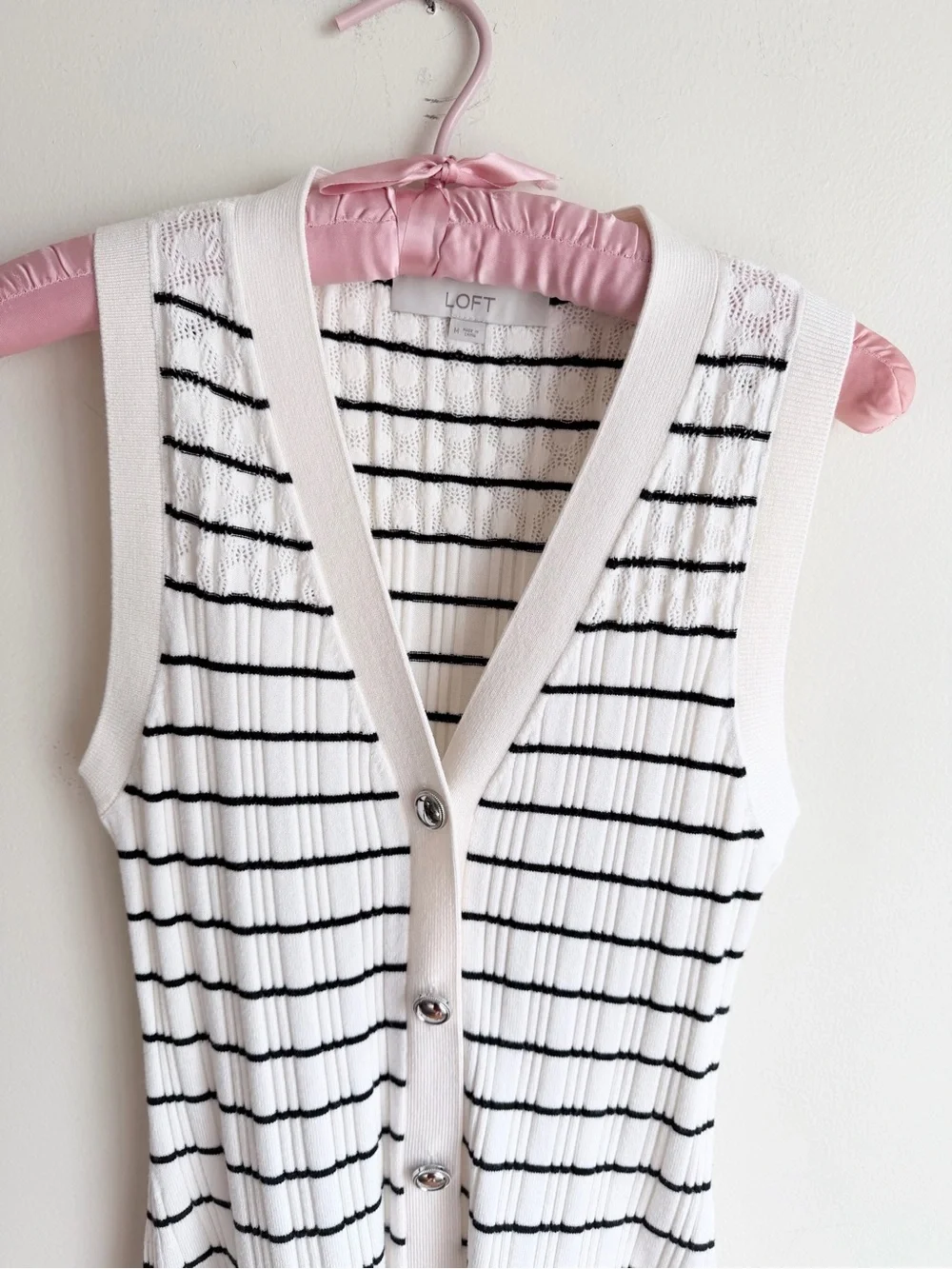 Loft Sleeveless White & Black Striped Knit Dress, Size M